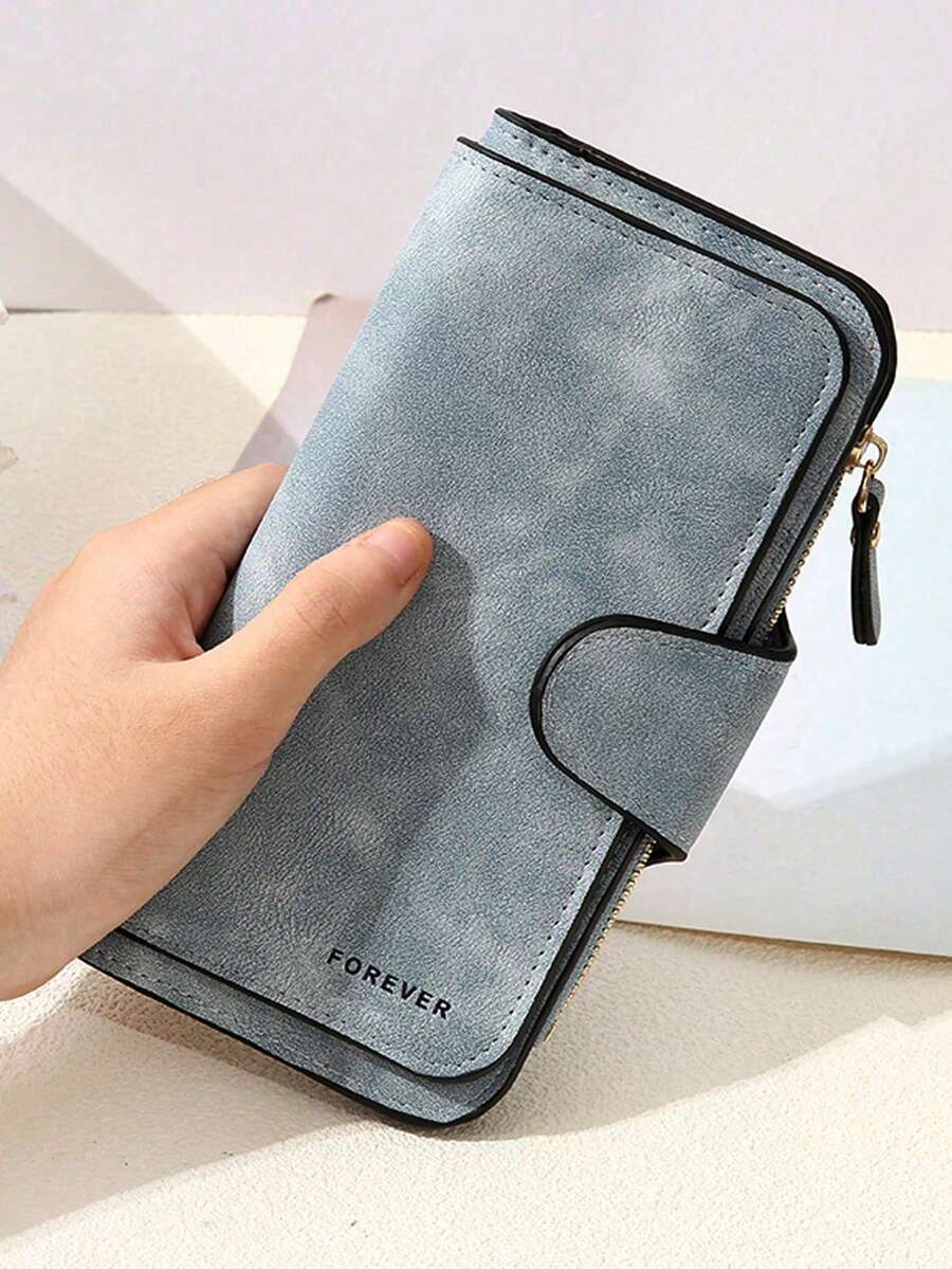 New Fashionable Women 3-Fold Snap Long Wallet Korean Style Matte Multi-Function Large Capacity Card Holder & Coin Purse For Women Wallet Purse Wallet Wallet Keychain Wristlet Wallet - Blue - View 1