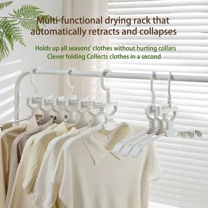 2025 New Retractable & Foldable Drying Rack, Portable Travel Widened Thickened No-Trace Anti-Slip Clothes Hanger, Automatic Retraction And Folding Multi-Functional Dryer Rack, Supports Seasonal Clothing Without Damaging Collars, Folds In One Second