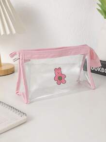 1 Stück Bären Muster transparente Federtasche, einfarbiges Reißverschluss personalisiertes Design Mäppchen, leicht und tragbar Kulturbeutel für Reisen, unverzichtbare Schulsachen für Schule und Schulzeit, Federmappe, Schultasche