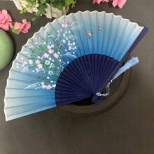 1 buc. Evantai pliabil din in, stil chinezesc, 23 cm, pentru femei, 7 inch, cu os de bambus, potrivit pentru afișare, dans, dimensiune aleatorie a găurii