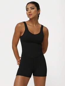 Sodalemon Women Sleeveless With Chest Cushion Hip Lifting Fitness Training Set Padded Gym Fitness Sport Jumpsuit Shapewear Bodysuit