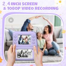 儿童即时照片打印相机，儿童玩具相机，1080p 高清双摄像头闪光灯，音乐，游戏，自拍模式，延迟打印（10 秒/5 秒/3 秒），适合男孩和女孩的圣诞节和生日礼物 - 多色 - 查看 6