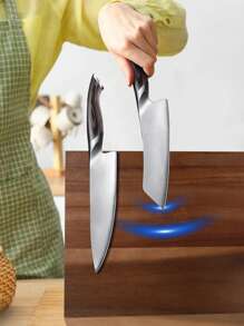 Magnetic Knife Block, Thickened Acacia Wood Kitchen Knife Holder Stand With Strong Magnets, Multifunctional Double Side Knife Storage Organizer For Kitchen Counter