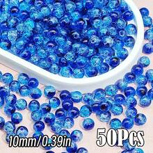 闪亮裂纹玻璃珠，破裂效果，尺寸为 10 毫米/0.39 英寸和 8 毫米/0.31 英寸。多色圆形珠子，用于 DIY 珠宝、手链、项链、耳环和手工艺品制作。