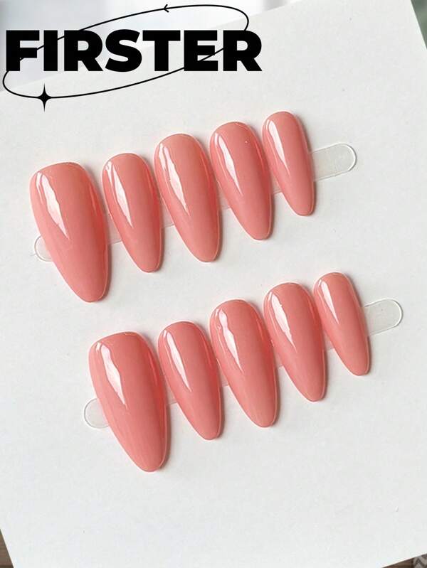 10 Pcs Pure Handmade Almond-Shaped Press-On Nails, Pink Nail Art, Shiny, Simple Design Nails, Full Coverage Press-On False Nails For Spring, Summer, Autumn And Winter, Nail Art Home DIY Nail Art, Nail Art Supplies, Removable And Reusable, With A Set Of Nail Art Tools, It Is A Perfect Gift For Women.