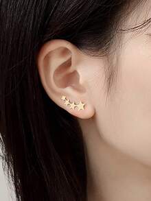 Nooxian 2pcs U-Shaped Ear Clips, Women Star Earring Cuffs - Yellow Gold - View 10