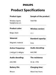PHILIPS Casque Bluetooth PHILIPS TAA1708, crochet d'oreille son ambiophonique HIFI, audio directionnel, pour sport, course à pied, cyclisme, longue durée de vie de la batterie, annulation du bruit, appel, musique, jeux, casque sans fil à écouteurs ouverts, compatible avec les smartphones et les ordinateurs