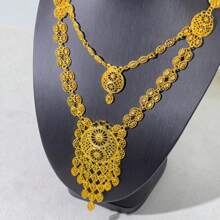 1 Set de joyería de lujo enchapada en oro de 18K para mujer, 5 piezas incluyendo collar, aretes, brazalete y anillo, elegantes accesorios para novia, boda y fiestas