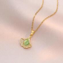 1 pieza Collar con colgante minimalista de ojo de gato, piedra y hoja de ginkgo, joyería adecuada como regalo para amigos o uso personal - collar - Ver 8