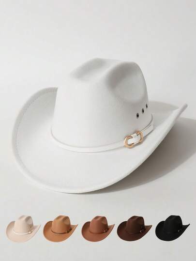 1 pieza Sombrero de vaquero clásico de fieltro de lana de alta calidad, con respiraderos laterales, adecuado para eventos con temática occidental, festivales de música, fiestas, uso diario, versátil y a la moda