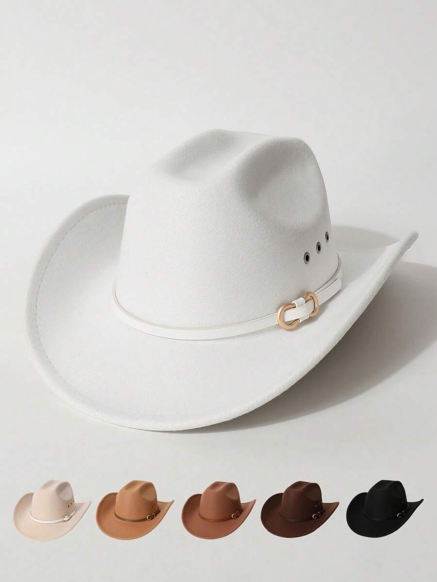 1pc Classic High-Quality Woolen Felt Cowboy Hat, Breathable Side Vents, Suitable For Western Themed Events, Music Festivals, Parties, Daily Wear, Fashion Versatile