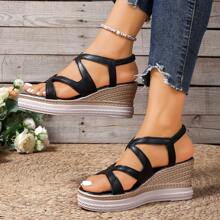 2025 New Fashion Comfortable Black Wedge Casual Cross Strap Women Sandals