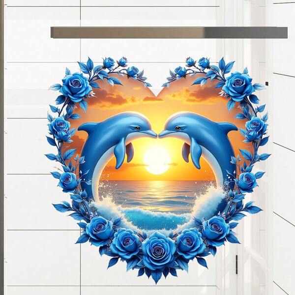 1pc Romantic Dolphin And Rose Wall Sticker, Warm And Sweet In Style, Full Of Love And Dreaminess. Suitable For Decorating Bedroom Doors, Wedding Room Walls, Etc, To Create A Romantic And Warm Atmosphere And Convey Positive Emotions.