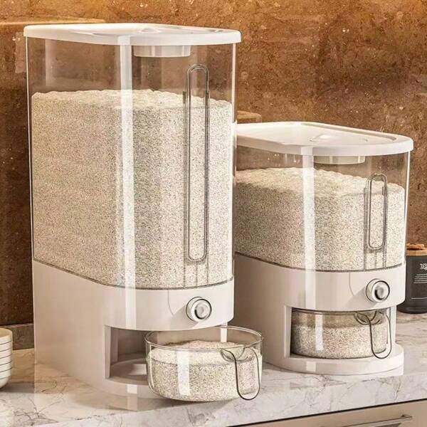 1pc 10L Kitchen Rice Storage Bin, Made Of PP Material, One-Touch Portion Control, Multiple Sealing Anti-Insect, Transparent View, Crevice Storage, Moisture And Moth Proof