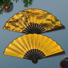 1 buc. Evantai pliabil din in, stil chinezesc, 23 cm, pentru femei, 7 inch, cu os de bambus, potrivit pentru afișare, dans, dimensiune aleatorie a găurii