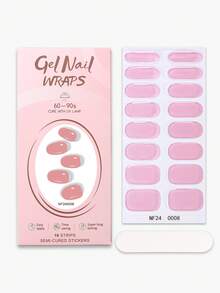 Beauty Sticker 16 片粉色半固化凝胶指甲贴，简易自粘凝胶指甲全贴，适用于各种指甲尺寸，可持续 14 天，适合女性日常 DIY 指甲贴纸