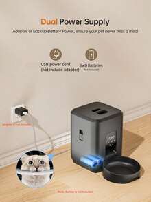 自动猫喂食器，定时猫粮分配器，每天为猫和小型犬提供 1-4 餐，2L 自动宠物喂食器，用于干粮，可编程份量控制，双电源，易于清洁，黑色