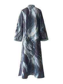 2er Set eleganter grau-blauer abstrakten Muster Bademantel & passendes Kopftuch, geeignet für formelle oder halbformelle Anlässe das ganze Jahr über