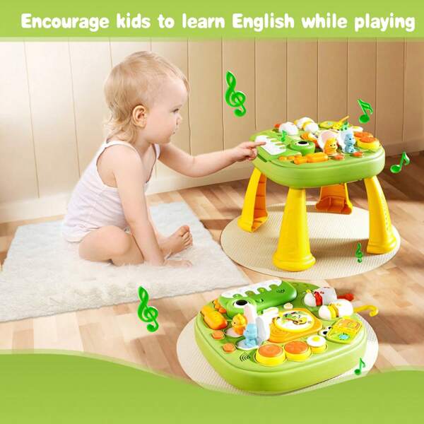 Table de puzzles multifonctionnelle en forme de dinosaure pour enfants. Table de musique électronique ludique pour l'apprentissage et le développement intellectuel avec des jouets sensoriels Montessori