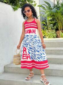 1 pièce Robe à fines bretelles décontractée et confortable pour filles, convient pour les fêtes, les loisirs, les vacances, les sorties, l'été