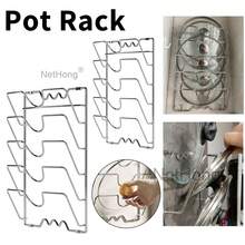 5 Tiers Pot Lid Holder Storage Rack Wall Mounted Pan Cover Organizer Kitchen - Silver - View 7
