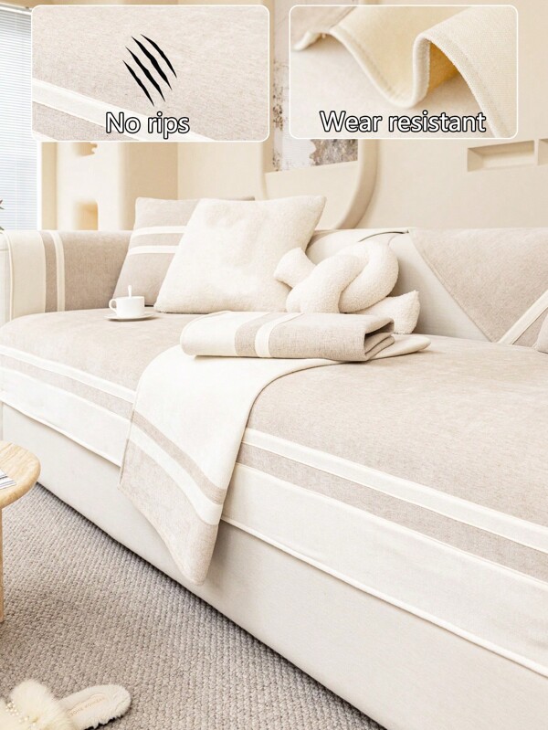 1pc 4-Season Sofa Cushion Cover, Modern Minimalist Non-Slip Sofa Seat Protector, Machine Washable Dust-Proof Couch Slipcover, Soft & Fading Resistant For Bedroom, Office, Living Room, L-Shaped & 1/2/3/4-Seat Sofas