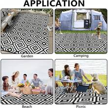 Famibay Outdoor Rug Garden Waterproof Outdoor Carpet Patio Rugs Reversible Plastic Straw Mat Lightweight Blue Geometric Garden Carpet For Camping Balcony Deck Porch BBQ - Black and White - View 3