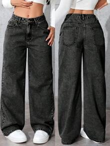 Halloween, Christmas, New Year, Thanksgiving Versatile Women's Front Zipper Jeans,Black Jeans,Pocket Casual Simple Daily Wear,Non Elastic Cotton Fabric, Soft And Comfortable,Winter Clothes