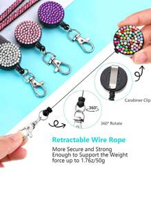 Fashionable Rhinestone Lanyard For Women - Elegant, Retractable ID & Key Holder With Sparkly Crystal Design Metal Clasp,Creative Portable Badge Holder