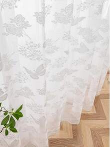 1 件 140 厘米 * 160 厘米浪漫白色花卉蕾丝窗帘，优雅的索环设计，适用于客厅、卧室或餐厅装饰，涤纶面料，可机洗，四季皆宜，卧室装饰 | 绣花窗帘 | 涤纶面料，客厅窗帘