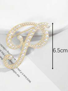 1 件简约风格 26 个英文字母珍珠女士胸针，女友礼物 - 彩色 - 查看 3