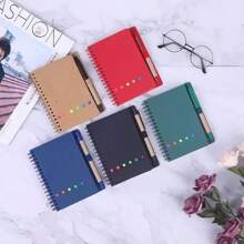 Carnet de notes en spirale unisexe, 70 pages, 1 stylo (couleur aléatoire), avec porte-stylo intégré, mini carnet à couverture rigide avec étiquettes d'index de couleur, convient pour le travail, la prise de notes et les fournitures scolaires, rentrée des classes