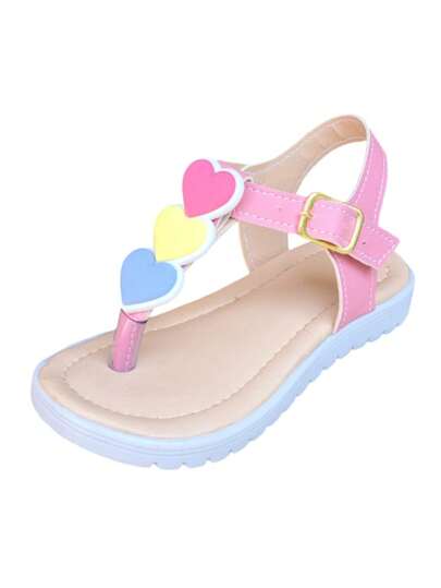 Sandália infantil de dedo enfeite corações coloridos.