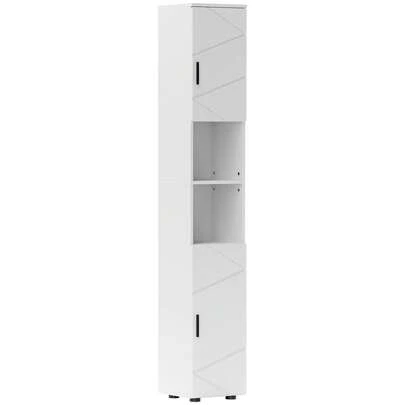 Kleankin Slim Bathroom Cabinet, 183cm Tall Bathroom Storage Cabinet With Soft Close Doors, Open Compartments And Adjustable Shelves, White