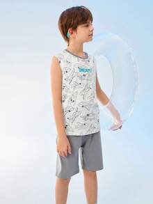 Balabala Kids' Sleeveless Pajama Set, Breathable Summer Loungewear - Gray Tone - View 3