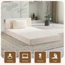 Convertible Folding Sofa Bed Sofa Living Room Sofa Small Corduroy Sofa Bed Leisure Chair Foldable Memory Foam Floor Bed Suitable For Bedroom RV Dormitory Office With Pillow Corduroy Gray Single - Da lộn màu be - Xem 3
