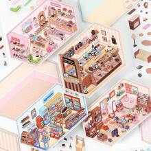 PET2.5D Landscape Sticker Little Corner Series Cartoon Miniature House Children's Fun Collage, School Supplies,Back To School