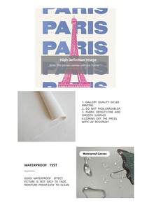 Frameless Parisian Resort-Style Wall Hanging – Featuring A Powder Blue Eiffel Tower Silhouette Paired With The Art Deco-Style Gradient French Phrase "(The Joys Of Living)" – Creates A Parisian Resort Atmosphere, Suitable For Bedrooms, Living Rooms, Studies, And Seaside Villas.