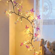 1pack 1.3m/51.18inch 30 LED Charming Willow Vine Branch Lights With Blue And Purple Butterfly USB Powered For Home Table Wall Holiday Indoor Party Wedding Patio Living Room Decoration