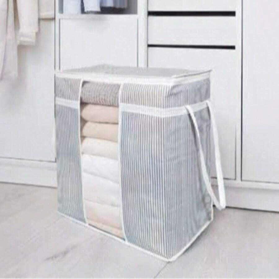 MADE IN TURKEY Storage Bag With Clear PVC Window – 50x45x30 Cm Foldable Organizer With Rope Handles – Breathable Nonwoven Spunbond Fabric - Grey - View 1