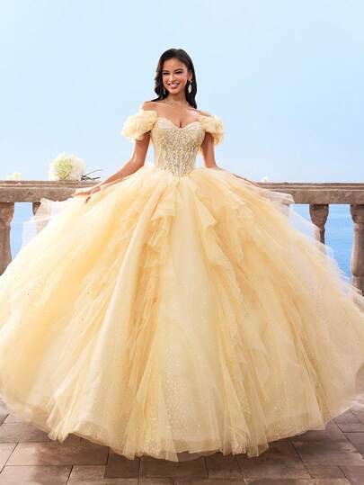 Vestidos elegantes de noche, boda y graduación con manga abullonada, detalles de lentejuelas y bordados barrocos de HEARBOBO