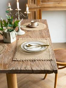 Farmhouse Style Jute Tassel Placemats, Round Bowl Pads, Rectangular Placemats / Trivets