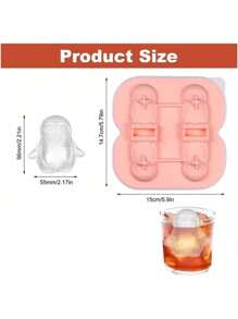 4 Stück/Set rosa Pinguin geformte Eiswürfelform, Eiswürfelform mit großer Kapazität, Silikon Eiswürfelbereiter, Kühlschrank Eisbox, mini Pinguin Design, einfaches Herauslösen, praktische Eisherstellung, versiegelte Verpackung, Küchenutensilien