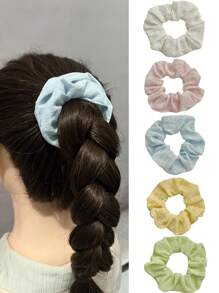 5pcs/Set Women Plain Fabric Large Scrunchies Hair Ties, Elastic Hair Bands For Ponytail & Bun, Vintage Elegant, Suitable For Daily Use Scrunchy Hair Ties, Casual