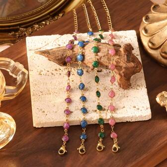 1pc Women Stainless Steel 18K Golden Colorful Dripbead Disc Chain Bracelet, Fashionable High-End Suitable For Party, Dating, Business Wear