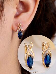 1 Pair Elegant High-End Interwoven Golden Zirconia Stone Women Dangle Earrings, Suitable For Daily And Party Wear