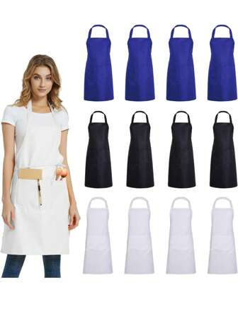 1/3/5pcs, Polyester Apron For Women,Simple Style Black Apron With Pockets, Thickened Waist Apron, Fashion Housework Kitchen Household Workwear, Kitchen Supplies