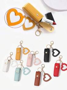 4pcs/Set Lipstick Holder With Heart-Shaped Mirror, Useful For Women Makeup, Key Chain. Heart-Shaped Mirror Decorated Lipstick Case, Multi-Color Women Makeup Bag, Heart-Shaped And Bag Decor Fashion Keychain Pendant, Wallet, Purse, Bag Accessories, Storage Pouch