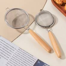 Multi-Function Filtering Mesh Scoop - Kitchen Baking Coffee Soy Milk Strainer Tool [Super Fine 304 Stainless Steel Mesh + Wooden Handle], Egg White Separator, Milk Tea Shop Commercial Flour Sifter, Home Use Sesame Coffee Powder Sieve, Thick Anti-Leakage Durable Easy To Clean, Suitable For Home And Commercial Use