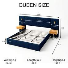 Olodumare King/Queen Size Velvet Bed Frame With Vertical Channel Tufted Wingback Headboard, Royal Blue Upholstered Platform Bed, Heavy Duty Metal Frame & Wooden Slats, No Box Spring Needed, Easy Assembly, Modern Luxury Bedroom Furniture, 800 Lbs Capacity, Noise-Free Sturdy Design, Home Decor - 寶藍色 - 查看 3